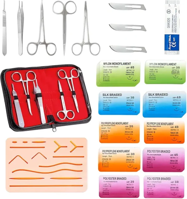 Professional Suture Training Set with Silicone Practice Pad