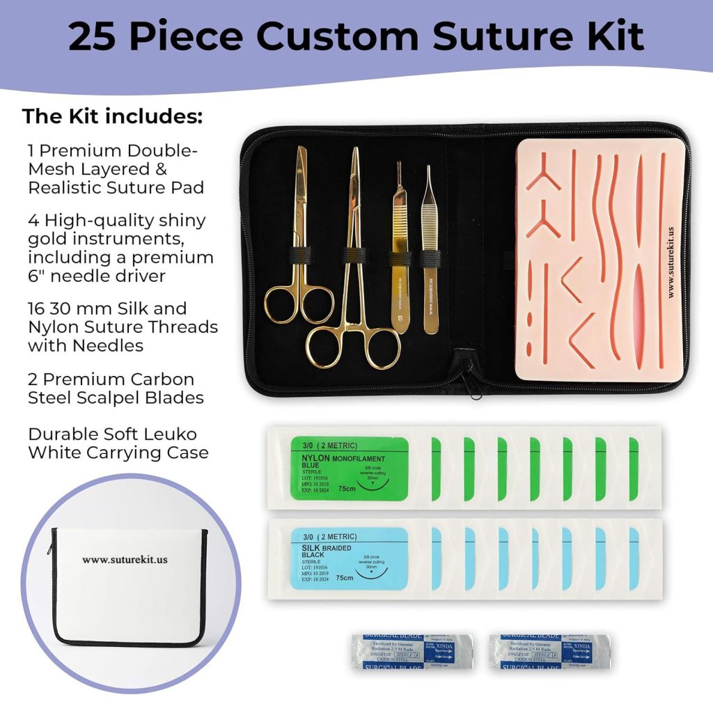 Gold plated deluxe suture simulation kit